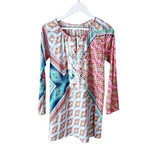 Sundance‎ Aztec Printed Embroidered Colorful Geometric Long Sleeve Tunic Sz XS